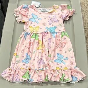 Pink Bow Print Kids Dress
